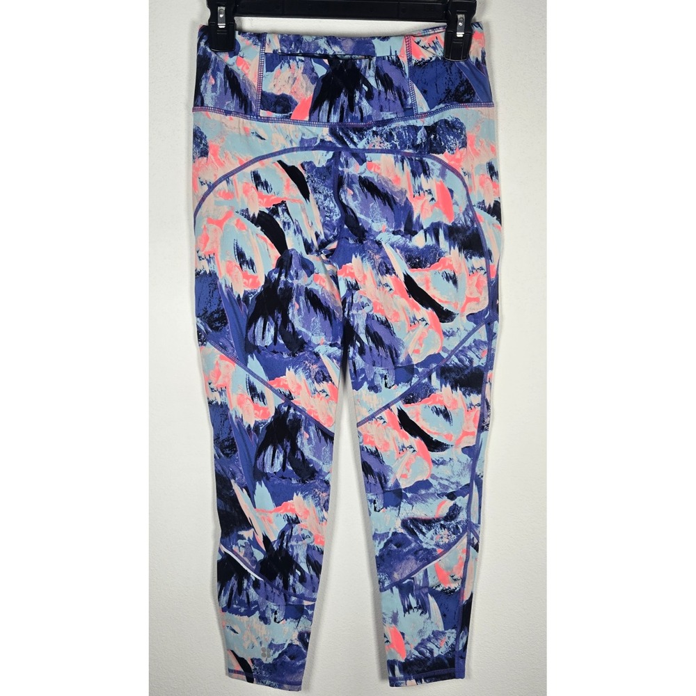 Athleta Womens High Rise 7/8 Leggings Purple Blue Abstract Print Reflective S